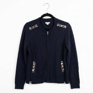 FLAW Crewcuts by J. Crew Girls Navy Blue Embellished Full Zip Wool Sweater 16
